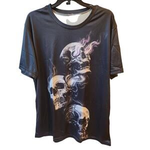 Flaming Smoking Skulls T-Shirt Mens Sz XL Two-Sided Graphic Print Short Sleeve